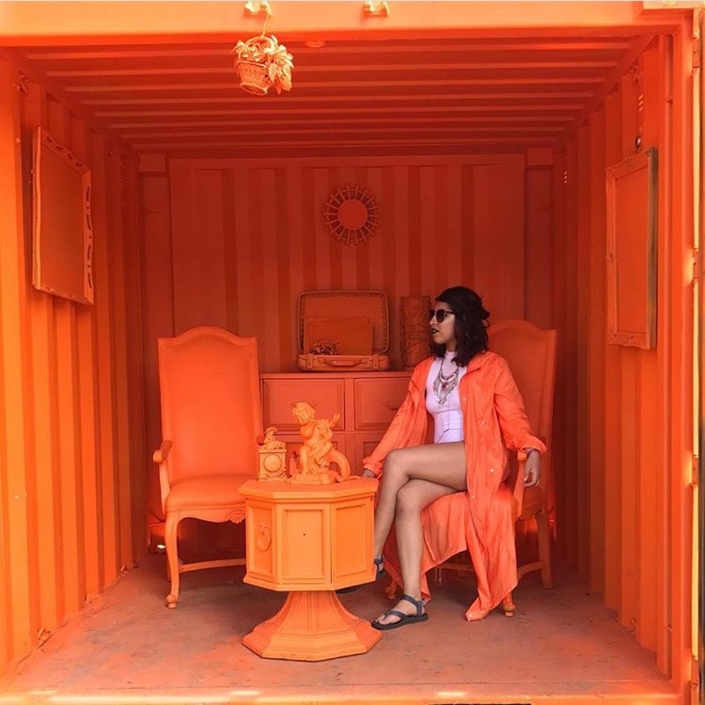 Light weight long orange trench with hood